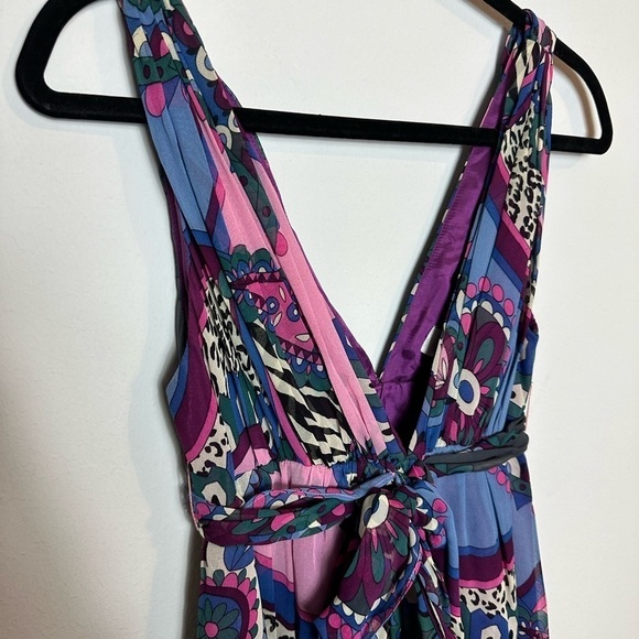 Tibi 100% Silk Geometric Floral V Neck Empire Sleeveless Dress Size 4 - Picture 12 of 12